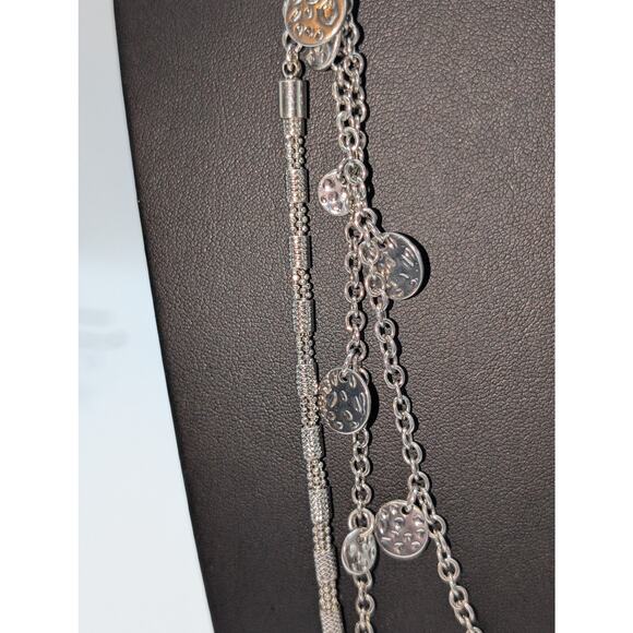 Layers of Amethyst & Silver Tone Beads & Multi Chain Dangle Necklaces - Picture 5 of 8